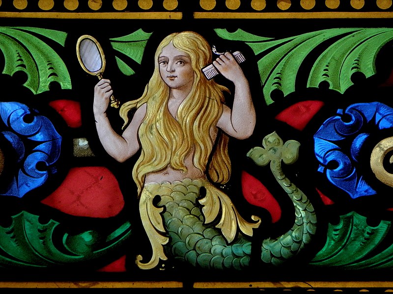 Mélusine sur un vitrail à Fougères - wikipédia